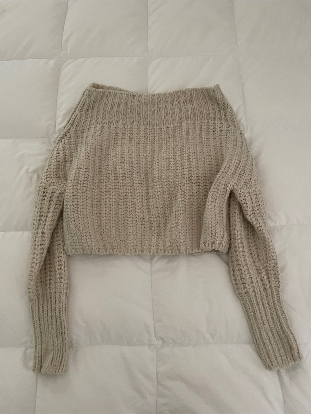 Tobi Off-the-Shoulder Cropped Knit Sweater - Beige